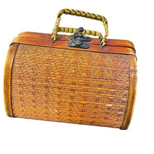 Vintage Bamboo and Rattan Woven Basket Purse